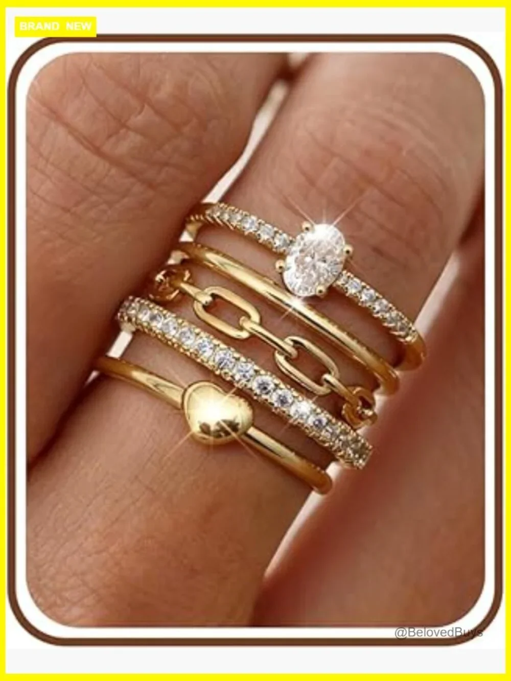 5Pcs Dainty Stackable Rings 14K Gold Plated CZ Stacking Rings Set Sizes 5-10